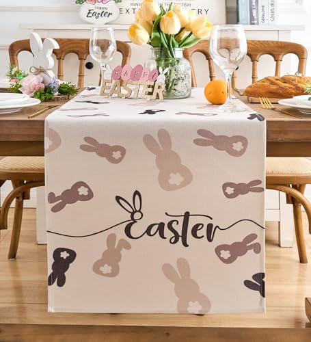 Vorysum Tischläufer Modern Ostern Frühling Kaninchen Ostertischläufer Waschbar Küche Esstisch Osterndeko für drinnen und draußen Urlaub Party Wohnzimmer Dekor 40 x 180 cm von Vorysum
