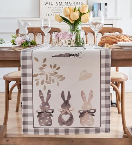 Vorysum Tischläufer Modern Ostern Frühling Kaninchen Ostertischläufer Waschbar Küche Esstisch Osterndeko für drinnen und draußen Urlaub Party Wohnzimmer Dekor 40 x 180 cm von Vorysum