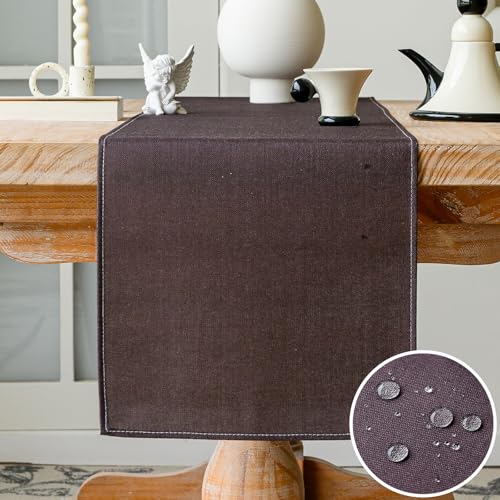 Vorysum Tischläufer Modern Tischläufer Wasserabweisend Leinen，Tischläufer Abwaschbar，Dekoration Tischdecke Outdoor Sommer Garten für Hochzeit Esszimmer Party Urlaub (Braun, 33 x 183 cm) von Vorysum