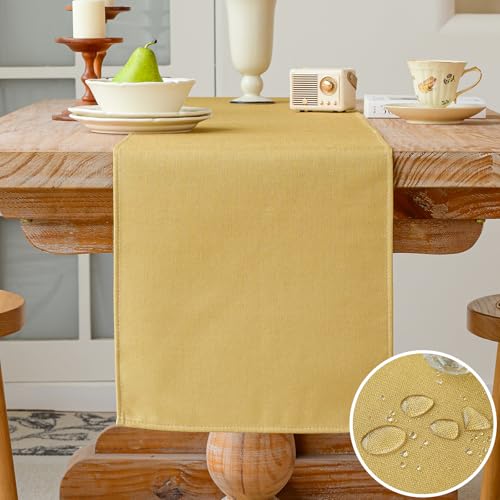 Vorysum Tischläufer Modern Tischläufer Wasserabweisend Leinen,Tischläufer Abwaschbar，Dekoration Tischdecke Outdoor Sommer Garten für Hochzeit Esszimmer Party Urlaub (Gelb, 33 x 183 cm) von Vorysum