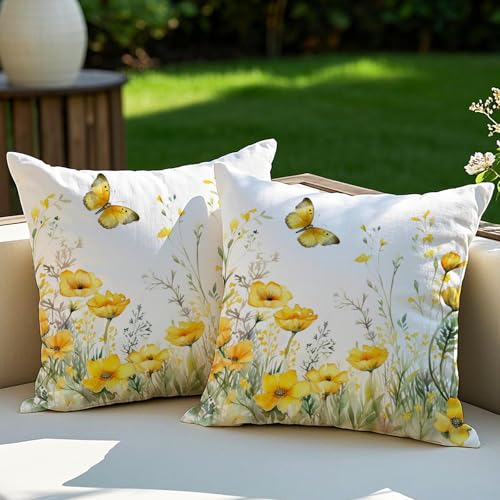 Vorysum Wasserdichter Kissenbezug 50x50 cm Outdoor doppelseitiges Gelb Design mit Blumen und Schmetterlingen für Strandurlaub – Gelb 50x50 cm 2er Set Vorysum Wasserdichter Kissenbezug 50x50 cm Outdoor doppelseitiges Gelb Design mit Blumen und Schmetterlingen für Strandurlaub – Gelb 50x50 cm 2er Set von Vorysum
