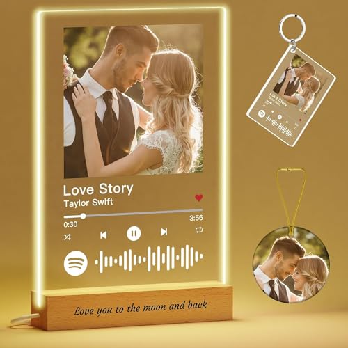 Voryusmer Spotify Glas Personalisiert - Personalisierte Geschenke Valentinstag Jahrestag Frauen Männer - Song Cover Glas Bild mit Foto und LED - 15x23cm von Voryusmer