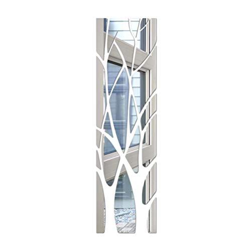 VOSAREA Baumspiegel Aufkleber 3D Acryl Wandaufkleber Bäume mit Branchen Spiegel Aufkleber umweltfreundliche Wandtattoos für Schlafzimmer Badezimmer Dekoration (Silber) 3D-Spiegelaufkleber von VOSAREA