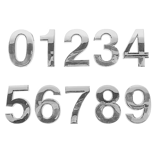 VOSAREA 10 Stücke Hausnummer 0 bis 9 3D Türnummer Selbstklebend Hausnummer Silber Mailbox Nummer für Hause Hotel Tür Adresse Zeichen, 5 cm von VOSAREA