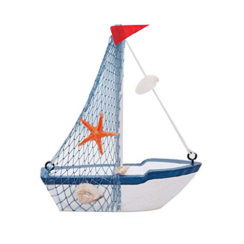 VOSAREA Holz Segelboote Modell mit Fischernetz Stern Muschel´Rot Fahne Nautische Maritime Deko Home Ornament Tisch Deko von VOSAREA