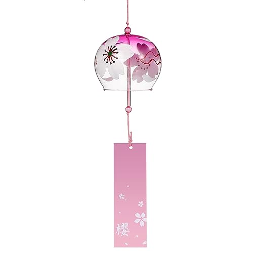 Japanisches Windspiel Glas, Garten Windspiele Aufhängen Rosa Wind Chime Japanische Deko Windglockenspiel für Draußen Garten Auto Fensterdeko von VOSAREA