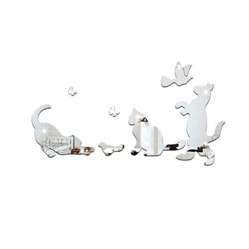 Vosarea Slber Acryl Wandaufkleber Modern Design Spiegel Wand Aufkleber Hintergrund Deko Katze Wandaufkleber von VOSAREA