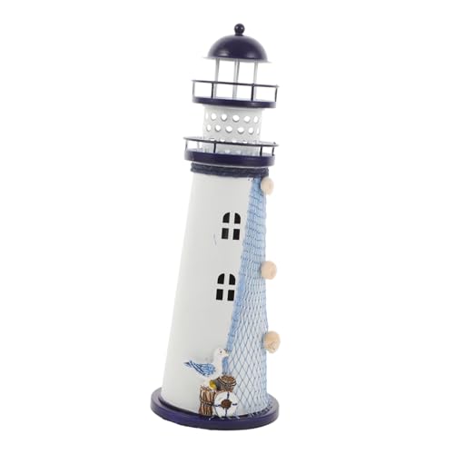 VOSAREA Windlichthalter Vintage Eisen Leuchtturm Form mit Vogel LED Dekorative Kerzenlaternen Kerzenständer Nautische Maritime Deko (Blau) von VOSAREA