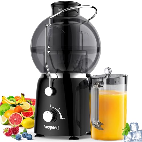 Vospeed Entsafter, 1400-W-Entsafter für ganze Früchte und Gemüse mit 2 Geschwindigkeitsstufen, Zentrifugalentsafter mit 1,2-Liter-Becher, leicht zu reinigen, BPA-frei, inklusive Reinigungsbürste von Vospeed