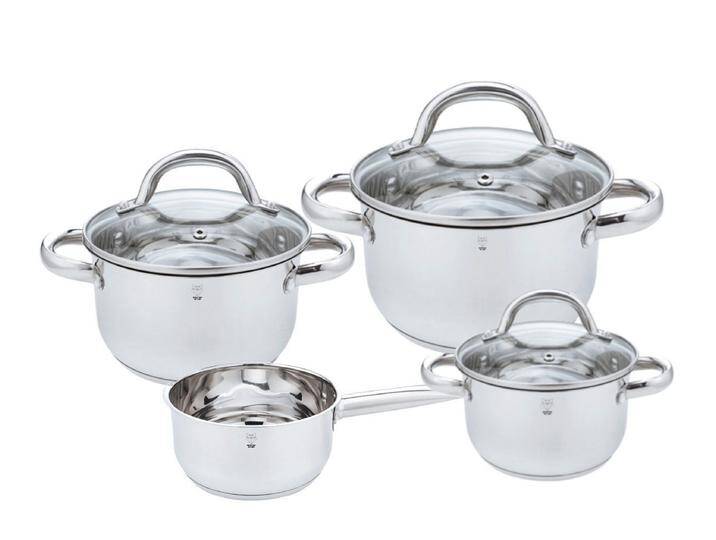 Gustav Voss Topf-Set Kochtopfset Induktions-Kochtopf Topfset, Edelstahl (Kochset, 7-tlg., 1 x Stielkochtopf, 3 Kochtöpfe Ø 16/Ø 20/Ø 24 cm) von Voss-Möbel