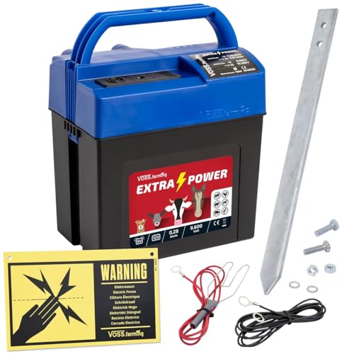 VOSS.farming Weidezaungerät Set Extra Power 9V Elektrozaungerät mobil Weidezaun Elektrozaun Rinderzaun Pferdezaun Starterset von VOSS.farming