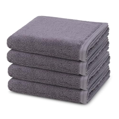Vossen - 4 teiliges Frottier-Set - Vegan Life (4 X Handtuch im Set) - 580 g/m2 - Baumwolle - Frottee - saugstark - weich und flauschig - Dunkelgrau von Vossen