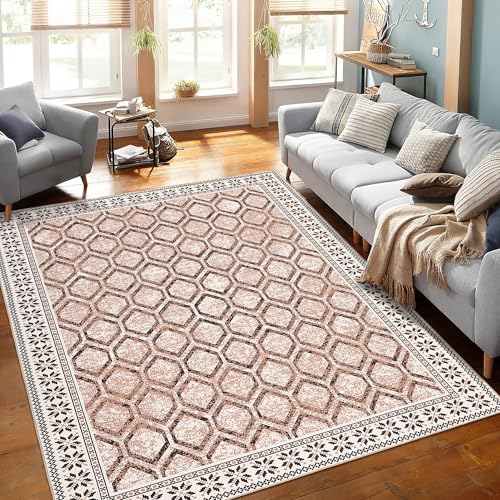 Vossfamul Vintage Collection Niederflor Geometrischer Boho Area Teppich - Waschbarer, Rutschfester Teppich für Schlafzimmer, Esszimmer & Büro von Vossfamul