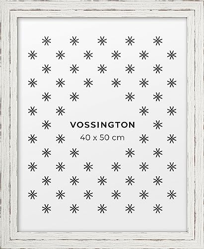 Vossington Bilderrahmen 40x50 Weiss - Vintage - Rustikaler Charakter und Charme - Künstliche Holzmaserung - Rahmen für 1 Bild, Foto, Poster oder Puzzle im Format 40 x 50 cm (50x40 cm) von Vossington