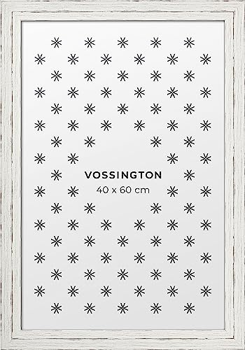 Vossington Bilderrahmen 40x60 Weiß - Vintage - Rustikaler Charakter und Charme - Künstliche Holzmaserung - Rahmen für 1 Bild, Foto, Poster oder Puzzle im Format 40 x 60 cm (60x40 cm) von Vossington