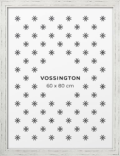 Vossington Bilderrahmen 60x80 Weiß - Vintage - Rustikaler Charakter und Charme - Künstliche Holzmaserung - Posterrahmen - Groß - Rahmen für 1 Bild, Poster oder Puzzle im Format 60 x 80 cm (80x60 cm) von Vossington