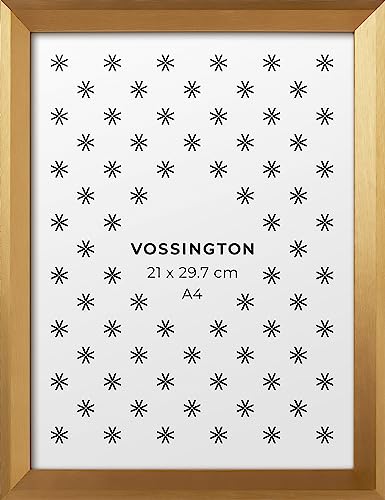 Vossington Bilderrahmen A4 Gold - Moderner Rahmen mit abgeschrägter Kante - Fotorahmen - Rahmen für 1 Bild, Foto, Poster oder Puzzle im Format DIN A4 (21 x 29,7 cm) von Vossington