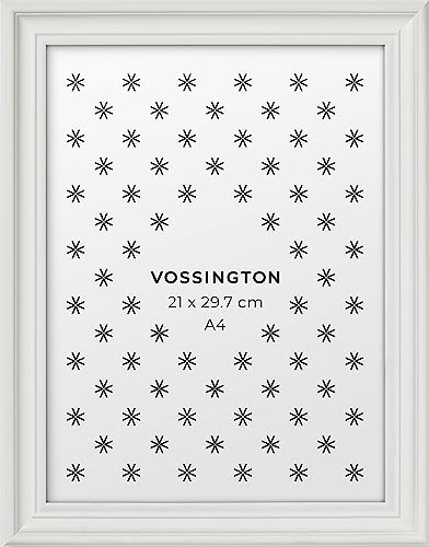 Vossington Bilderrahmen A4 Weiss - Barock - Dekorativer Mix aus traditionellem und modernem Design - Antik - Fotorahmen - Rahmen für 1 Bild, Foto, Poster oder Puzzle im Format DIN A4 (21 x 29,7 cm) von Vossington