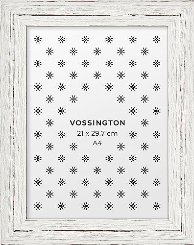 Vossington Bilderrahmen A4 Weiss - Vintage - Rustikaler Charakter und Charme - Künstliche Holzmaserung - Fotorahmen - Rahmen für 1 Bild, Foto, Poster oder Puzzle im Format DIN A4 (21 x 29,7 cm) von Vossington