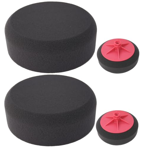 2X Vossner Polierschwamm 150mm x 50mm mit integrierten Stützteller M14 Auto Set Polierschwämme Polierpad Schwamm Polierset für Poliermaschine Winkelschleifer (Schwarz, Soft, Oberfläche = glatt) von Vossner