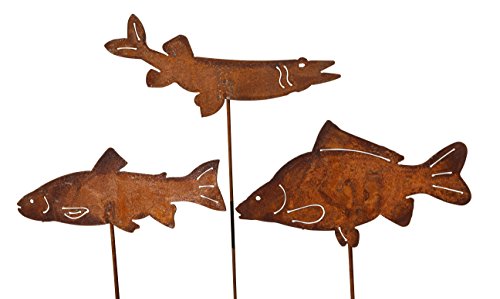 Vosteen Blümel Huber Decorative Garden Set – Fish 3 x 60 cm Metal Rust Patina Finish von Vosteen