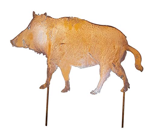 Gartenstecker Wildschwein Metall Rost Gartendeko 61cm von Vosteen