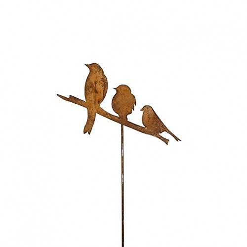 Vosteen Gartenstecker mit 3 Vögeln 114 cm groß Gartendeko Metall mit Edelrost von Vosteen