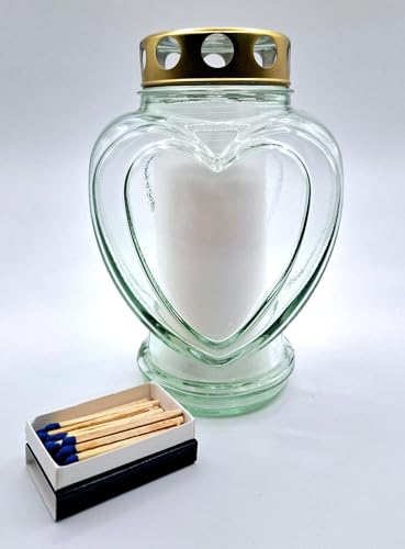 Grabkerze Trauerlicht Herz Form Weiss Gedenkkerze Grablampe Glas ca. 18cm hoch von Vosteen