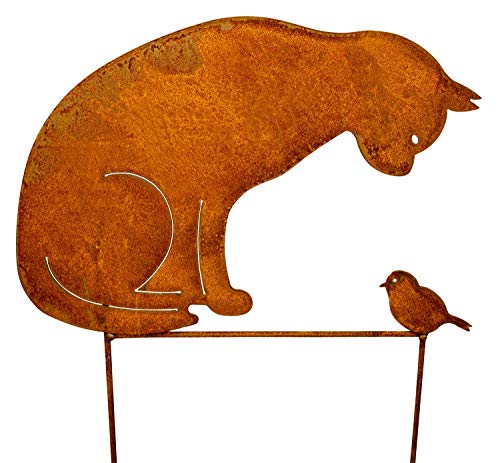 Manufaktur-Lichtbogen Rost Gartenstecker Katze und Vogel 50x43cm Edelrost Gartendekoration von Vosteen