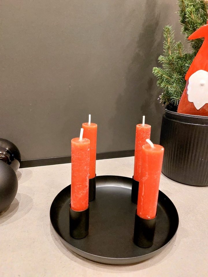 Vosteen Kerzenständer Kerzentablett schwarz matt Kerzenschale mit 4 x Kerze rot von Vosteen