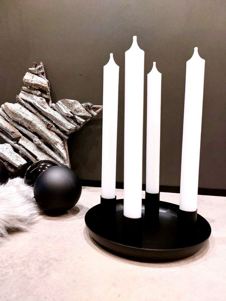 Vosteen Kerzenständer Kerzentablett schwarz matt Kerzenschale mit 4 x Kerze weiss von Vosteen