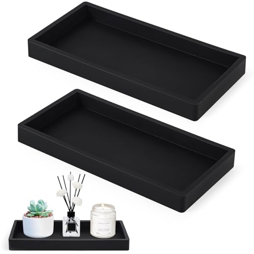 Votoko 2 Stück Badezimmer Tablett, Schwarz Rechteckig Deko Tablett Dekovtablett Silikon Ablageschale für Waschtisch, Badewanne, Küchenspüle, Kosmetik, Schmuck & Kerzen von Votoko