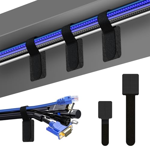 Votoko 100 Stück Kabelhalter Selbstklebend, 80 Stück Normale Klettband Kabel Organizer und 20 Große Kabelmanagement, Wiederverwendbare Selbstklebende Klebeband Kabelhalter für Zuhause und Büro von Votoko