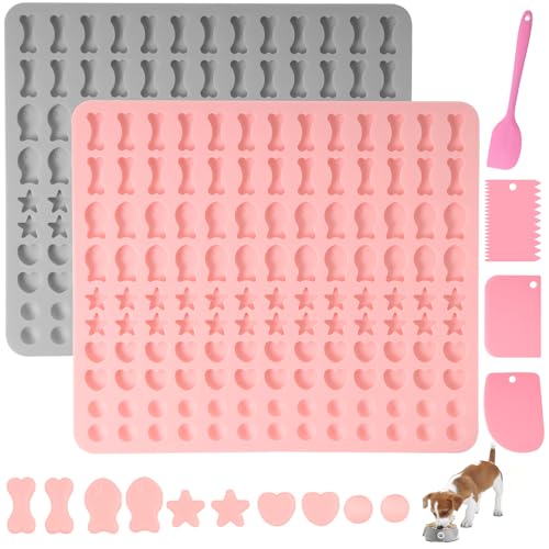 Votoko 2 Stück Backmatte Hundekekse, Silikon Hundekekse Backform 5 Formen in 1 BPA-Frei, Backmatten für Hundeleckerlies mit Teigschaber, Backunterlage Backform für DIY Hundekekse Leckerlis(130 Gitter) von Votoko
