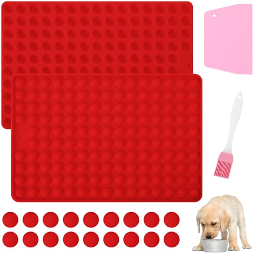 Votoko 2 Stück Silikon Backmatte Hundekekse, Mini Kleine Runde Form 1.5cm 148 Gitter, Antihaftend Hundeleckerlies Backform mit Teigschaber, Backmatten für DIY Hundeleckerlies, Schokolade, Kekse von Votoko