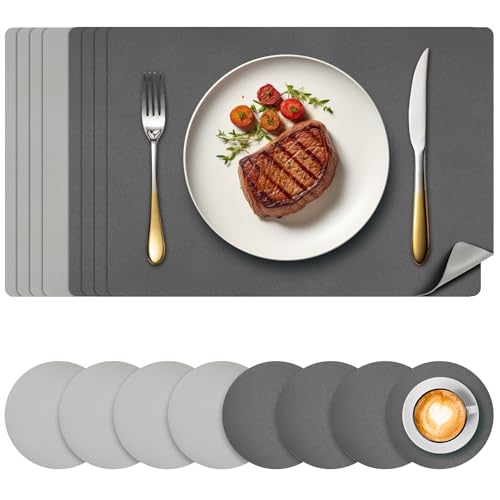Votoko 8er Set Tischsets Abwaschbar, Platzsets Abwischbar mit Untersetzer, Leder Platzdeckchen Hitzebeständig Doppelseitigen Wasserdicht, Kunstleder Tischset rutschfest für Küche Restaurant, Schwarz Votoko 8er Set Tischsets Abwaschbar, Platzsets Abwischbar mit Untersetzer, Leder Platzdeckchen Hitzebeständig Doppelseitigen Wasserdicht, Kunstleder Tischset rutschfest für Küche Restaurant, Schwarz von Votoko