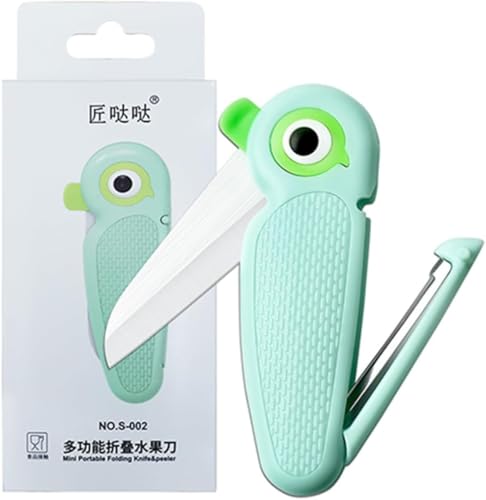 1 Stück Mini Keramik-Schälmesser, Multifunktionale Tragbares Cutter Schäler 2-in-1, Kleines Klappmesser mit 6cm Scharfe Klinge, Papageienform Obstmesser für Reisen Camping (Blau) von Votvlog