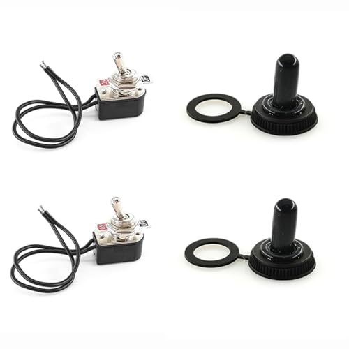 2 Kippschalter, Mini Toggle Switch SPST 2 Position Latching ON/OFF, Auto Verriegelungs Kippschalter, Wippschalter mit Connect Wire, Verbindungskabel Kipphebelschalter KNS-1 mit Wasserdicht Schutzkappe von Votvlog