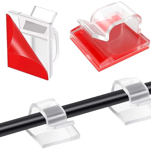 Votvlog 100 Stück Kabelhalter selbstklebend, Outdoor Kabelclips mit, Hochviskose Kabelklemmen, 3M Kleber Mini Selbstklebende Kabelführungsclips für Kabelmanagement Kabelbefestigung Lichterkette von Votvlog