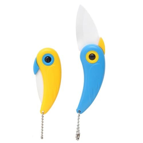 Votvlog 2 Stücke Klappbares Schälmesser, Mini Keramik Taschen Schälmesser, Multifunktionale Bird Kleines Klappmesser, Keramik Obstmesser Tragbarer, Besteck für Camping (Blau und Gelb) von Votvlog