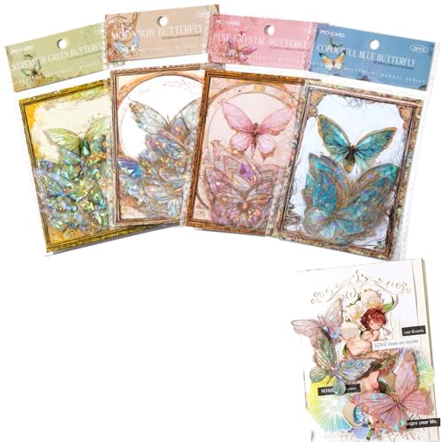 Votvlog 80 Stück Schmetterlings Holografische Aufkleber Glitzer Sticker mit 4 Themen Transparent Wasserfester 3D Sticker Schmetterlings Aufkleber Set für DIY Scrapbooking Fotoalbum Journaling von Votvlog