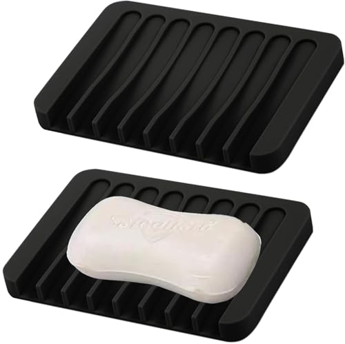 Votvlog Seifenschale Silikon, 2 Stück Seifenschale Schwarz Ropfschale mit Ablauf Seifenhalter Soap Holder Seifenablage Waschbecken Soap Dish Seifenschalen Seifendose Dusche Soap Box Seifenbox von Votvlog