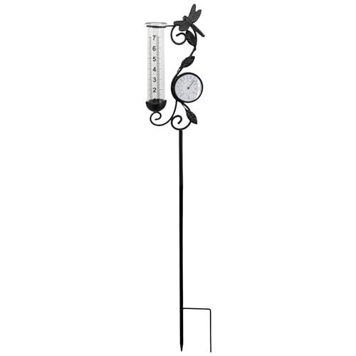 Voumsil Regenmesser Außen Kupfer Schmetterling Regenmesser mit Thermometer zur Niederschlagsmessung Gartendekoration (Schwarze Libelle) von Voumsil