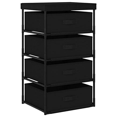 Voupuoda Aufbewahrungsregal mit 4 StoffKörben, Standregal, Regal Schrank, für Flur Wohnzimmer Kinderzimmer Bad oder Diele, Stahl Schwarz von Voupuoda