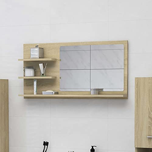 Voupuoda Badspiegel, Badezimmerspiegel, Wandspiegel, Dekorativer, Modernes Design, Sonoma-Eiche 90x10,5x45 cm Spanplatte von Voupuoda
