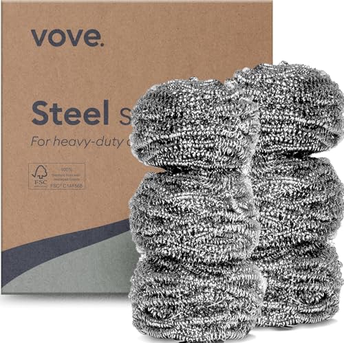 Vove Premium Steel Wool Scourer Refill Pads 6-Pack - Heavy Duty Recycelbare Stahlwolle Schrubber für die Küche Reinigung - Edelstahl Scheuermittel kompatibel mit Vove Magnetic Handle von Vove