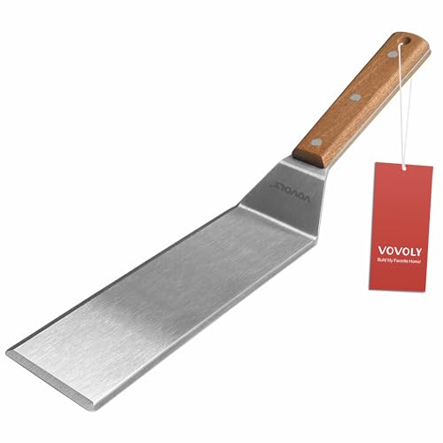 Edelstahl-Metallspatel, langer Grillspatel, Hamburgerzerkleinerer – Pfannkuchen-Flipper – Grillwender und flache Grillwender – handelsübliche Qualität, 7,6 x 20,3 cm von Vovoly