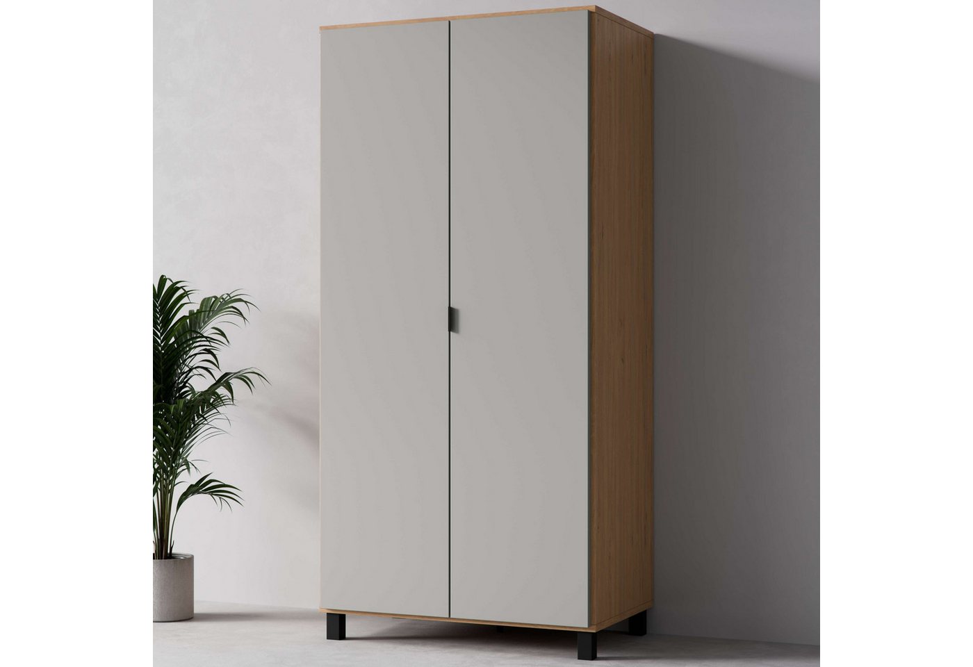 Vox Kleiderschrank SIMPLE Garderobe, Wäscheschrank mit 5 Einlegeböden und 2 Kleiderstange mit 2 Drehtüren und schwarzen Griffen, Maße B/T/H: 92,5/57/189,5 cm Vox Kleiderschrank SIMPLE Garderobe, Wäscheschrank mit 5 Einlegeböden und 2 Kleiderstange mit 2 Drehtüren und schwarzen Griffen, Maße B/T/H: 92,5/57/189,5 cm von Vox