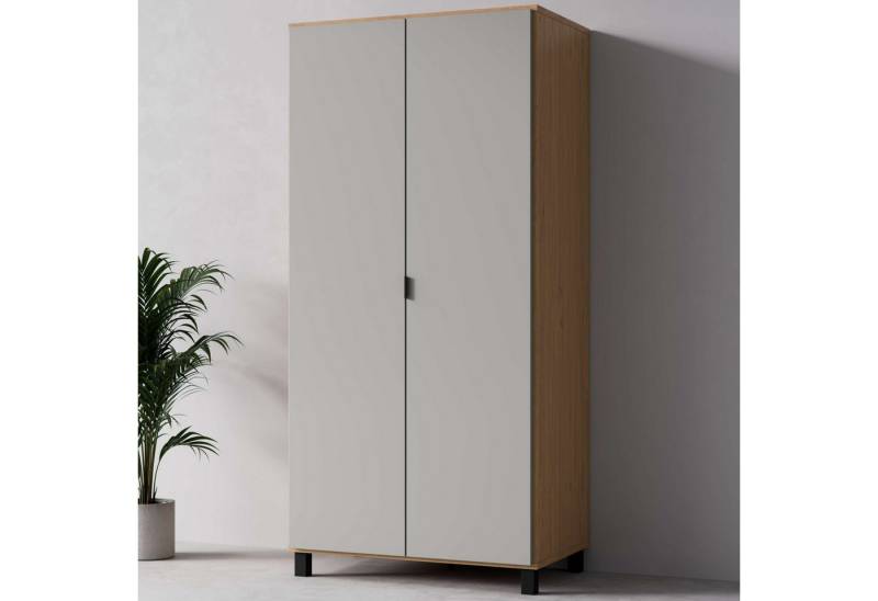 Vox Kleiderschrank SIMPLE Garderobe, Wäscheschrank mit 5 Einlegeböden und 2 Kleiderstange mit 2 Drehtüren und schwarzen Griffen, Maße B/T/H: 92,5/57/189,5 cm von Vox