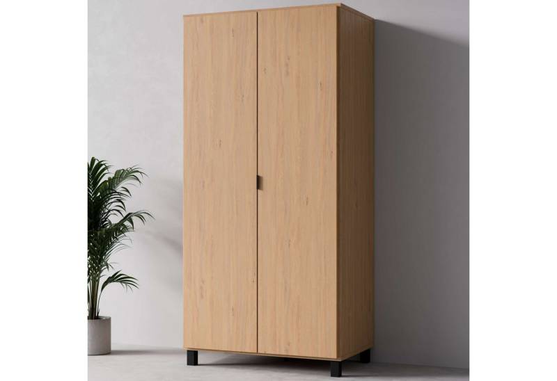 Vox Kleiderschrank SIMPLE Garderobe, Wäscheschrank mit 5 Einlegeböden und 2 Kleiderstange mit 2 Drehtüren und schwarzen Griffen, Maße B/T/H: 92,5/57/189,5 cm von Vox